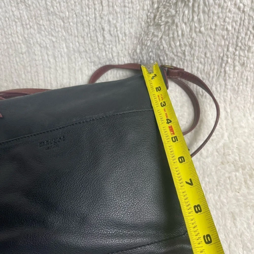 Margot Elegant Black Leather medium Shoulder Bag with Leather brown strap .